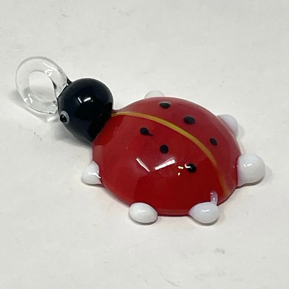Art Glass Murano Ladybug Necklace Pendant‎ Good Luck Red Black Lady Bug Charm